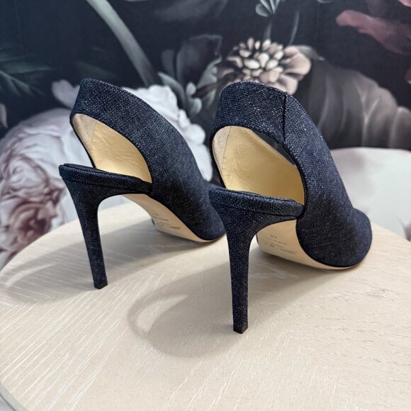 Jimmy Choo SHAR 85 Denim Peep-Toe Heels NEW – Size 40 | 9  (New in Box) - Picture 2 of 9